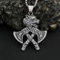 Preview: Vintage Vikings-Halskette mit Doppelaxt-Anhänger, 316L Edelstahl, verblasst nicht, klassische Wolfskopf-Halsketten, nordischer Schmuck